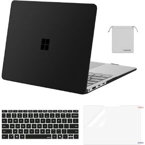 MOSISO Compatible with Microsoft Surface Laptop Case 13.8 inch 2024 Touchscreen 7th Edition 2024 Release Model 2036, Plastic Hard Shell Case&Keyboard Cover&Screen Protector&Storage Bag, Black