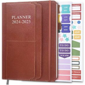 Planner 2024-2025 - 18 شهرًا (الآن - 25 يونيو) المخطط الأكاديمي 5.8 "× 8.5" ، 2024-2025 أجندة أسبوعية وشهرية مع حامل القلم ، غطاء نباتي نباتي ، براون