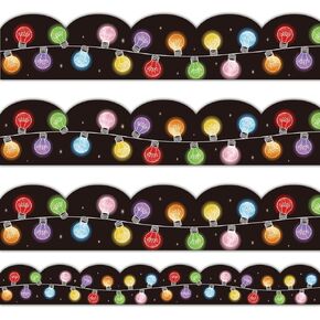 Whaline 32.8ft Light Bulb Bulletin Board Borders Colorful Shining Light Bulb Die-Cut Rolled Border Trim for School Classroom Office Chalkboard Decoration