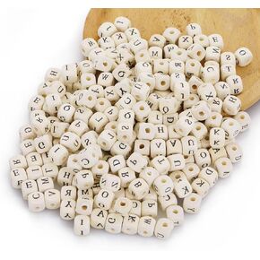 260pcs حبات خطاب خشبي ، حبات أبجدية خشبية ، 26 حرفًا ، حبة حرفة مربعة خشبية كبيرة ، حبة طباعة واضحة للديي ، الحرف ، سوار ، صنع المجوهرات