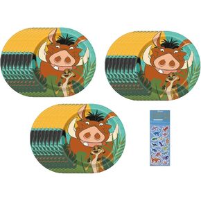 فريدة من نوعها Lion King Birthday Baby Baby Party Supplies Pack Pack تشمل 24 لوحات ورق كعكة الحلوى وملصقات تلصق ديناصور واحدة