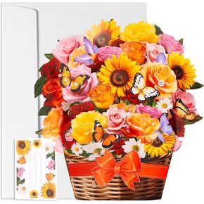 Pop Up Cards, Forever Sunflower, 13.5 Inch Bouquet 3D Pop up Greeting Cards with Light and Music, Birthday Gifts for Women, Get Well Gifts