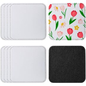 10 Pcs Sublimation Coasters Blanks with Sewn Edge PU Leather Non Slip Blank Cup Mat Heat Transfer Cup Pad for Tabletop Protection DIY Crafts, 3.94 x 3.94 inches(Square)