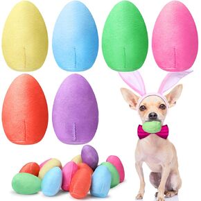 Leyndo 24 Pieces Easter Toys for Dogs Pastel Colors Plush Easter Eggs Squeaky Dog Toy for Medium Small Pet Costume Teething Chew Eggs