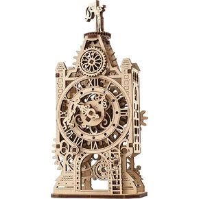 UGEARS Old Clock Tower 3D Wooden Puzzle - Wooden Mechanical Model Kit to Build - DIY Puzzle Clock Toy with Spinning Mechanism - Brain Teaser Building Set for Adults