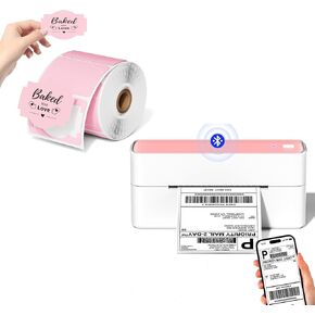 Phomemo Bluetooth Thermal Label Printer with 1 Roll Pink Thermal Labels