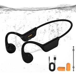 Bone Conduction Swimming Headphones, IPX8 Waterproof MP3 Player Open-Ear Headphones, Bluetooth 5.4 Bone Conduction Headphones, Wireless Sports Earbuds for Swimming, Running, Cycling (Red)
