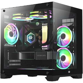 b-Pellucid Mini Black Gaming MicroATX Case with USB C. Support up to 6 x 120mm fans for Extreme Cooling with Tempered Glass side window. Carrying Handle for Portability to any BYOC Lanparty.