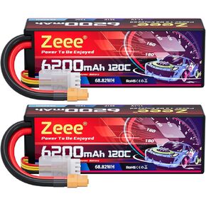 Zeee 3S Lipo Battery 6200mAh 11.1V 120C Hard Case RC Battery with XT60 Connector for 1/8 1/10 Scale Vehicles RC Car Tank Trucks Racing Models(2 Pack)