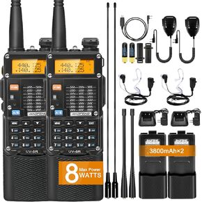 BAOFENG UV-5R Ham Radios Long Range, UV5R 8W Handheld UHF/VHF Radio with High-gain Antenna, Portable Dual Band Two Way Radio with 3800mAh USB-C Port Battery & Air Duct Earpiece (UV5R 3rd Gen-2 Pack)