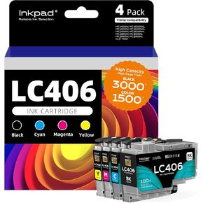 LC406 Ink Cartridges Replacement for Brother LC406 LC 406 LC406XL Ink Cartridge Compatible with MFC-J4335DW MFC-J5855DW MFC-J4535DW MFC-J6555DW MFC-J6955DW Printers (4 Pack, BK/C/M/Y)
