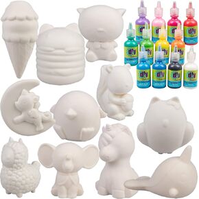 DIY Party Craft Kit Jumbo 4-6 "Squishies فارغة (12pc) W Pabric Paint (12pk) Combo-White Kawaii Slow Rising Squishy Toys for Paint