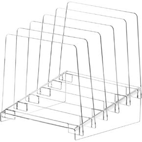 QWORK 5-Section Clear Acrylic Desk File Organizer, Shatter-Resistant with Deep Groove Design, Vertical File Display Rack Magazine Holder, File Folder Holder Stand, for Office, School, and Home