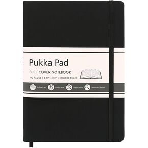 Pukka Pad Soft Cover A5 Noteboor - Vegan Leather Journal مع 192 صفحة ، 96 ورقة من ورقة عاج 80GSM ، الكلية تحكم بدون هوامش - 5.8 × 8.2in ، الأسود