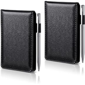 Chinco 2 Pieces Pocket Notepad Small Notebook Memo Pads Hardcover Father's Day Papa Gift Mini Journal Notepad with Refillable Lined Sheet and Ballpoint Pen Travel Journals, 5.4 x 3.4 Inch (Black)