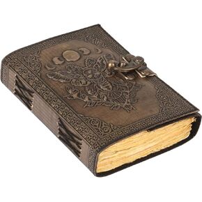 Leather Journal Writing Notebook, Blank Unlined Deckle Paper, Bee Flower Design Vintage Spell Travel Notebook, Sketchbook for Journaling, Deckle Art Drawing Diary