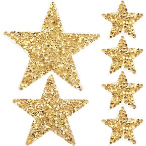 6pcs بقع الذهب النجمة الذهب Rhinestone - Bling Star Iron on & Sele على الأسلوب الزخرفي لقميص اللباس ، الجينز ، سترة ، حقيبة ، قبعات ، جوارب