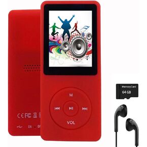 64GB MP3 Player with Speaker Earphones Portable Music Player for Kids Support Music/Picture/Video/Voice Recording/E-Book Black