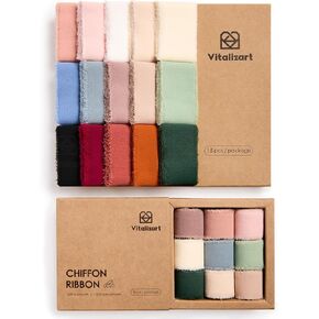 1" x 27 Yd Chiffon Silk Ribbon Mixed Color Ribbons Set 3 Yd x 9 Rolls & 15 Rolls 1.5" Chiffon Silk Ribbon Handmade Fringe Total 30 Yd