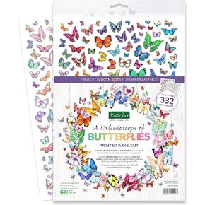 Katy Sue Card Making - A Kaleidoscope of Die Cut Butterflies. 332 Printed & Die Cut (Pre-Cut) Butterflies on 2 Sheets in a Variety of Sizes, Styles & Colors for Card Making Embellishments
