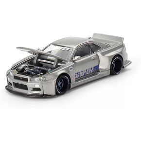 المقتنيات Diecast Model Car متوافقة مع Nissan Skyline GT-R R34 Kaido Works Shinjuku V1 Silver Limited Edition 1/64 Diecast Model Car Kaido House KHMG143