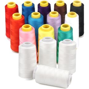 Ilauke 12 × 1500m خيط خياطة أوفزع و 4 × 3000 ياردة خلايا خيط Serger بيضاء ، 40s/2 خياطة البوليستر