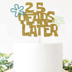 بعد 25 عامًا ، كعكة عيد ميلاد توبر ، كرتون حفلات عيد ميلاد 25 تحت سطح البحر لها أو له (زهور وردية)