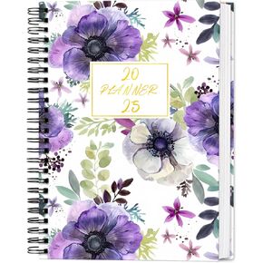2025 Flower Planner - A5 (5.7 "× 8") ، يناير 2025 - ديسمبر 2025 مخطط أسبوعي وشهري ، كتاب مخطط SPOND SPOND SPOON SPORT ، مثالي لمستلزمات المدارس المنزلية للمكاتب (الزهور الأرجواني ، A5)