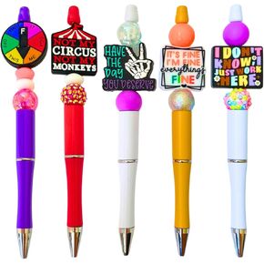 5PC Funny Bead Ink Ball Point Pens with Sayings for Adults Fun Sarcastic Sarcasm Humorous Hilarious Snarky Sassy Rude Sass Cool I Just Work Here It’s Fine Office Coworkers Stationary Gift for Women