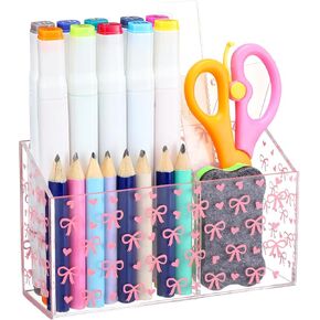 Sherr Coquette Magnetic Dry Erase Marker Holder Pink Bow Non-slip Magnet Acrylic Marker Holder for Whiteboard Fridge Locker Office Work Accessories Pencil Cup for Desk