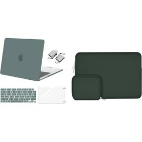 MOSISO Compatible with MacBook Air 13.6 inch Case 2022 Release A2681 M2, Neoprene Sleeve Bag with Small Case&Plastic Hard Case&Keyboard Cover&Screen Protector&Type C Adapter 2 Pack,Emerald Green