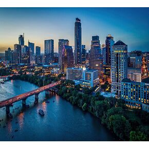 Diamond Painting City Austin Texas Skyline عند غروب الشمس لأطقم الطلاء للبالغين ، فن الماس المثالي لديكور الجدار المنزلي 12 "x16"