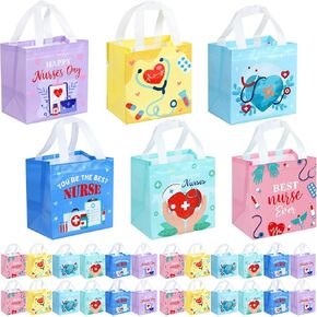 60Pcs Nurse Week Gifts Bags Bulk Nurse Appreciation Gift Bag with Handles Reusable Thank You Nurse Non Woven Treat Tote Bags Medical Assistant Party Favor for Nurses Appreciation Decorations
