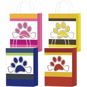 NaFurAhi 16Pcs Blue Orange Dog Birthday Party Favor Bags with Tissue Papers, Dog Paw Print Gift Bags with Handles, Kraft Candy Treat Goodie Bags for Birthday Baby Shower Decorations Supplies