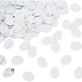 ADHANDMaker 100pcs خياطة على مرآة الأكريليك البيضاوي مسطحة الخلفية حبات المرآة مع ثقب الفضة DIY عكس أحجار الراين الزخرفية البلاط الفسيفس