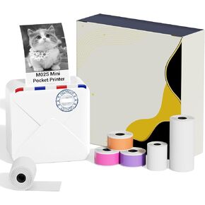 Mini Pocket Printer - M02S Upgrade 304DPI Wireless Bluetooth Thermal Sticker Printer, Compatible with iOS and Android, Print 3 Size Papers, Inkless Sticker Maker for Notes, Photo, Journal, Gifts