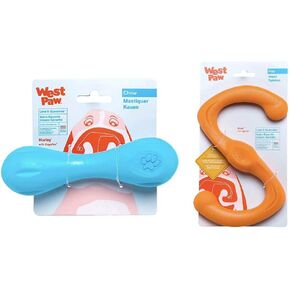 West Paw Zogoflex Bumi Dog Tug Tuy (صغير ، اليوسفي) و Zogoflex Hurley Dog Bone Toy (صغير ، أكوا) - ألعاب الحيوانات الأليفة القابلة للطفرة للمضغ العدواني ، الصيد ، الجلب