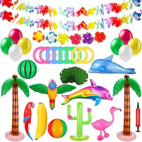 84 PCS Summer Summer Luau Party مجموعة حزب هاواي مجموعة ألعاب قابلة للنفخ
