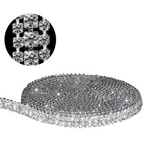 3 Rows Crystal Rhinestone Chain Rhinestone Strips Chain Trim for Sewing Craft, DIY, Wedding, Jewelry, Decoration (White Rhinestone with Silver Base,39 x 0.47 Inch)