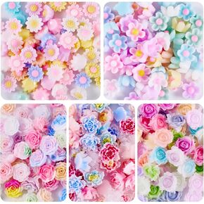 300Pcs Flower Cabochons 5.5-9mm Small Nail Art Flower Charms Resin Cabochons Flatback Embellishments for Crafts DIY Jewelry Making Scrapbook Phone Case Decor