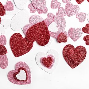 60PCS Heart Foam Stickers Valentine's Day Self Adhesive Foam Heart Stickers Glitter Red Pink White Foam Hearts for Crafts Arts Scrapbooking Home Decor Valentines Decoration Wedding (3 Sizes)