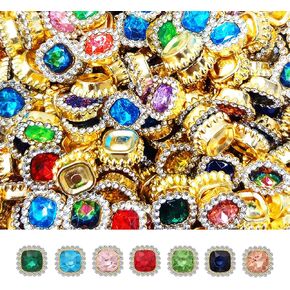 أزرار 200pcs مربعة الراين - زهرة 13 ملم زهرة مسطحة - أزرار حجر الراين الزجاجي متعدد الألوان للحرف اليدوية والديكور DIY