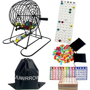 Jumbo Bingo Game Set with 11" Wheel Cage,1000 Colorful Chips with a Bag,100 Mixed Cards,75 Calling Balls & Plactic Master Board,Bingo Storage Bag -Ideal for Large Group