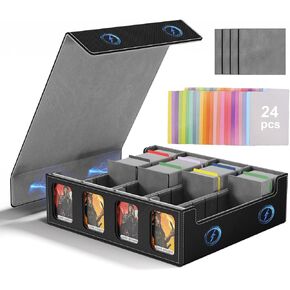Trading Card Storage Box for MTG, Commander Card Deck Box Fits 3200+ Cards with 12 Divider Tabs and 4 Top Loader, PU Leather Magnetic Closure Card Case Fits for Magic/TCG/YuGiOh/Sport Cards