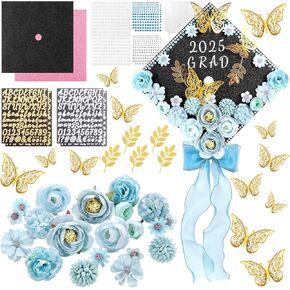 Harsever 51pcs Capure Cap Decorations DIY Kit ، Decorations Decorations Decorations مع Faux Flower 3D Butterfly Rhinestons ALPHABET ALPHABET FORDICE FOR DIY Party Party Supplies (Pink)