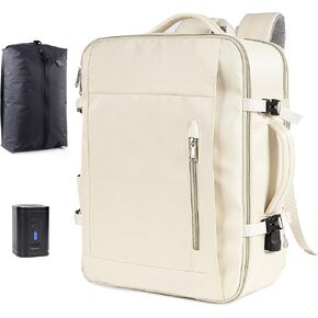 Air Vacuum Backpack for Travel with Air Pump, 60L Expandable Backpack with Detachable Vacuum Compression Bag Carry On Large Travel Bag for Airline Laptop Backpack with Shoe Compartment