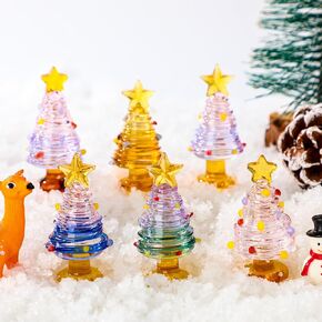6 Pcs Mini Christmas Tree Glass Gifts Set Ornaments Small Glass Christmas Tree Gifts Holiday Dollhouse Miniature Winter Figurines for Crafts DIY Holiday Xmas Party(Wire Winding,1.97 Inch)