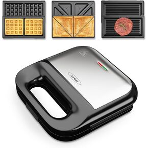 Sunvivi Waffle Iron, Panini Press Grill and Sandwich Maker Set, 3 in 1 Electric Sandwich Press with Removable Non-Stick Plates, Indicator Lights