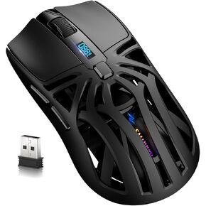 Wireless Gaming Mouse, 10000 DPI, Tri-Mode 2.4GHz/Bluetooth/Wired Mouse, 6 Buttons, Digital Display, Silent Mice, Rechargeable, Customizable Macro and RGB Backlight for PC/Mac/Laptop (Black)