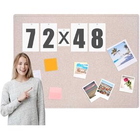 Felt Extra Large Bulletin Board, 96 x 48 Inches Decorative Felt Pin Board Alternative Foldable Picture Framed Display Board for School Home Office Kitchen Walls(Beige)
